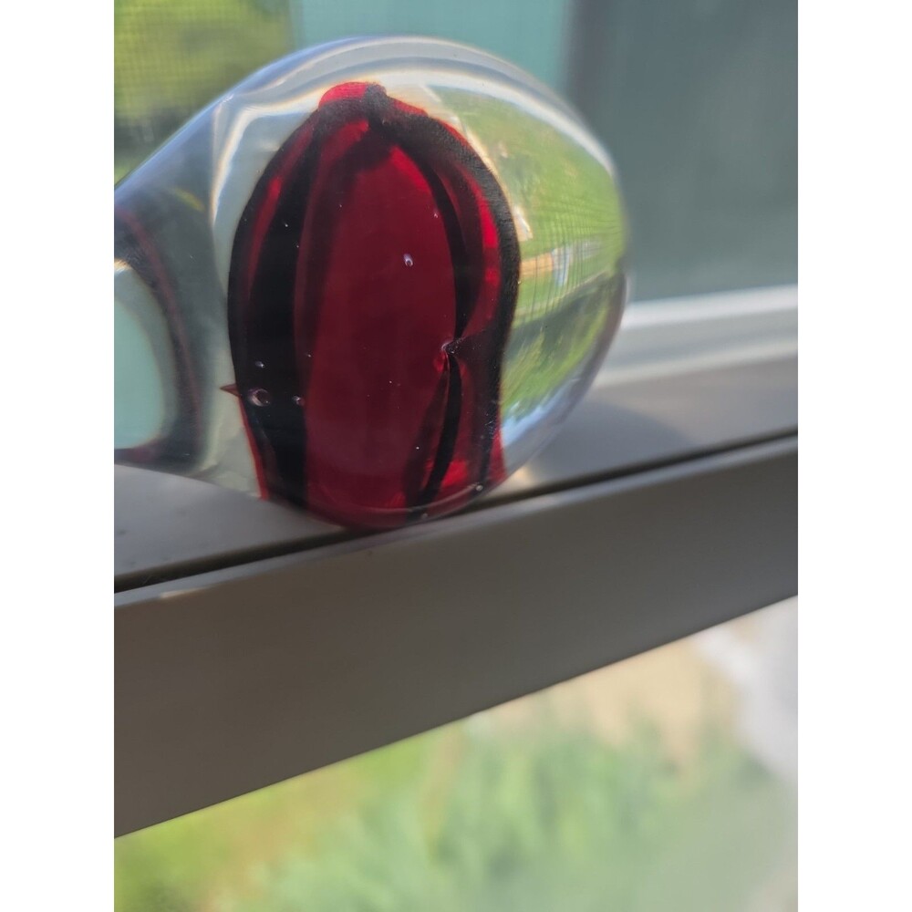 Vintage Art Glass Whale Paperweight Clear Red Black Stripes 5" Long Blown - Picture 7 of 7